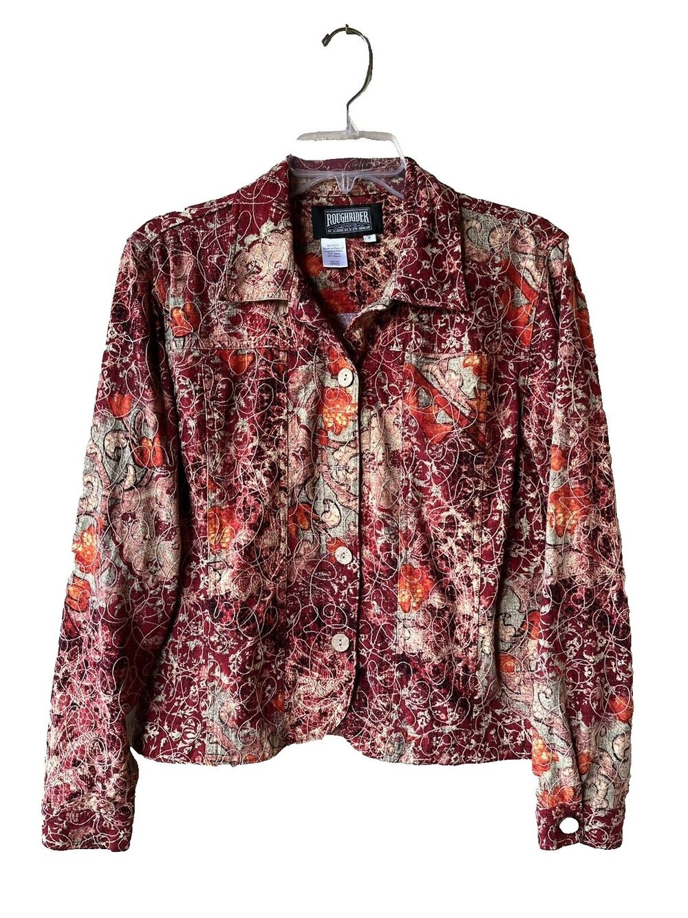 Roughrider women Vintage Red Embroidered Linen Blend Blazer Jacket size Small